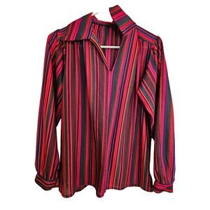 VINTAGE multi colored striped 70s style inspired  blouse Size small
